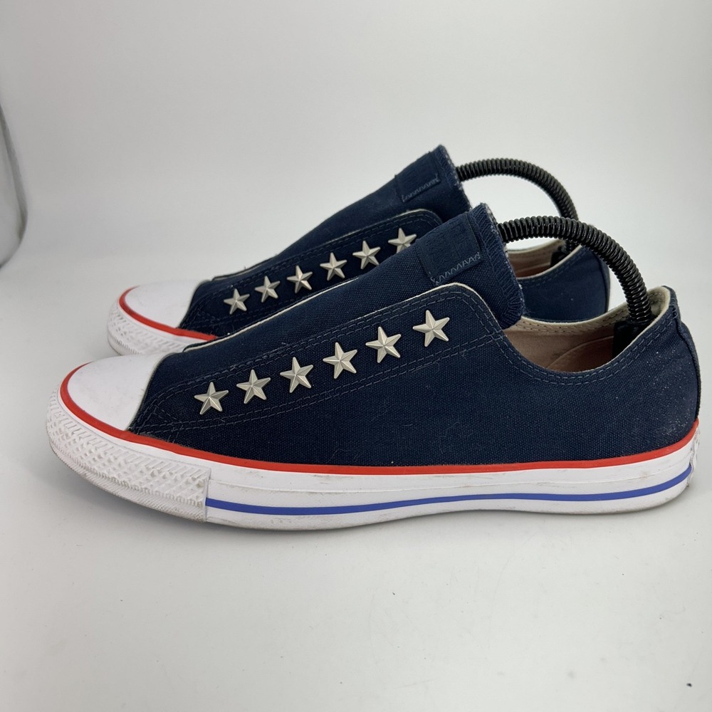 Converse Navy Canvas Slip-On Sneakers with White Toe and Red/Blue Trim - Picture 5 of 16